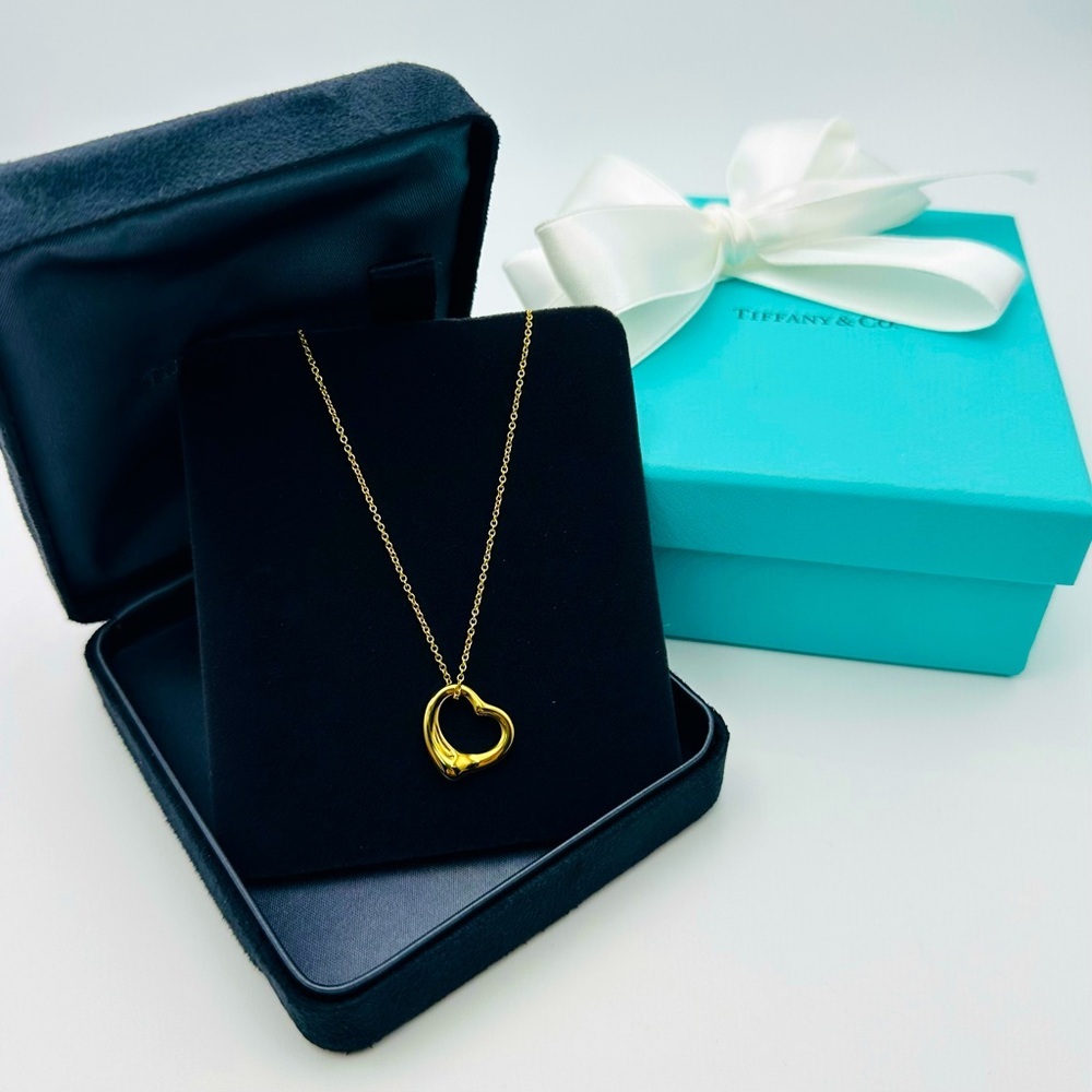 Tiffany & Co. 18K Yellow Gold 16 mm Open Heart Necklace 16” with PACKAGING